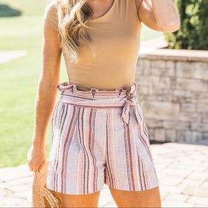 Pink Lily striped paperbag shorts